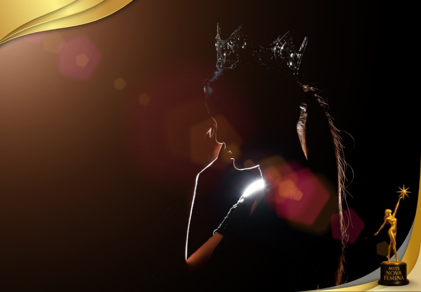 Silhouette of a crowned contestant at Miss Nova Fémina symbolizing empowerment and elegance